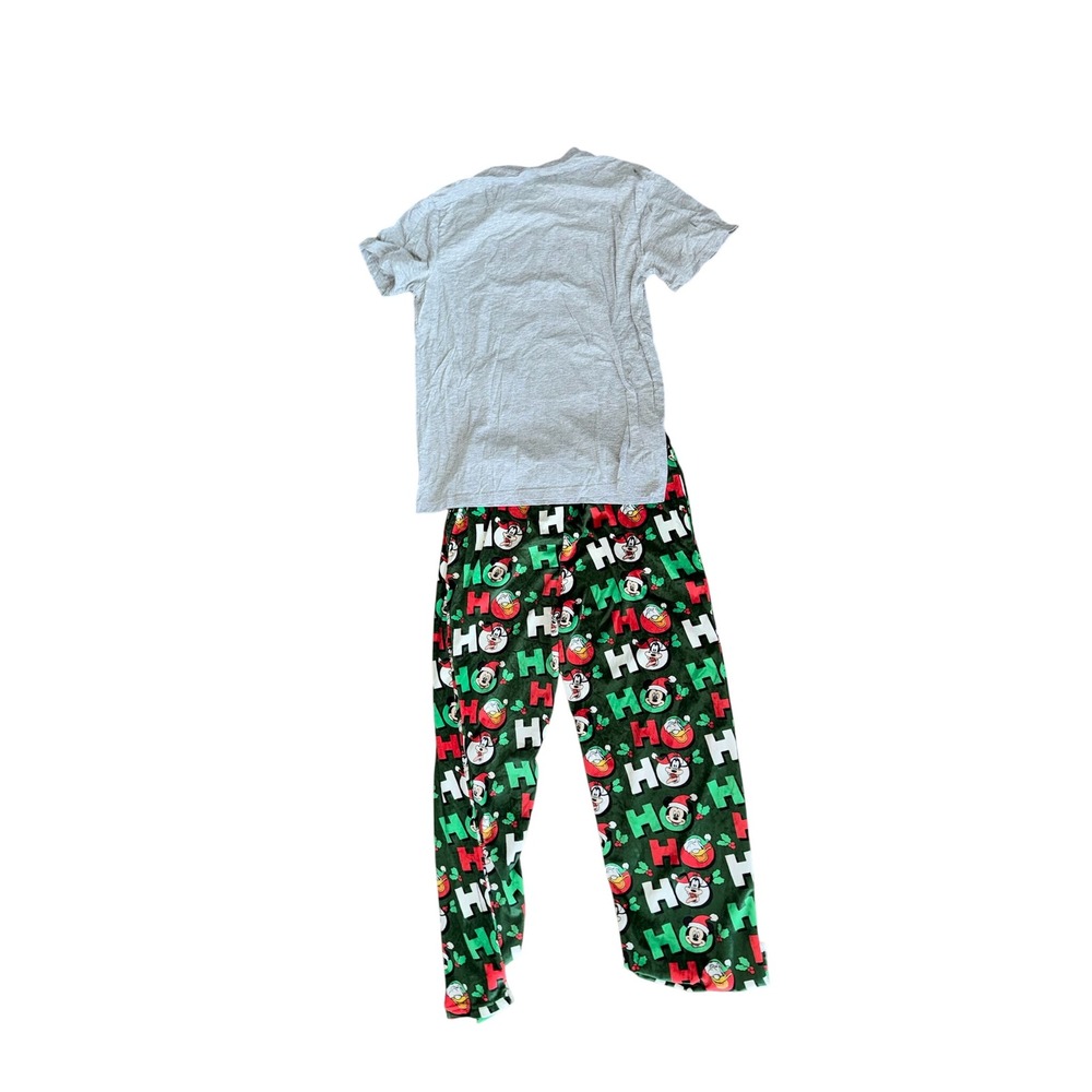 Disney Mickey Mouse Christmas Pajama Set Grey Green Ho Ho Ho Fleece Mens Large - Picture 6 of 6